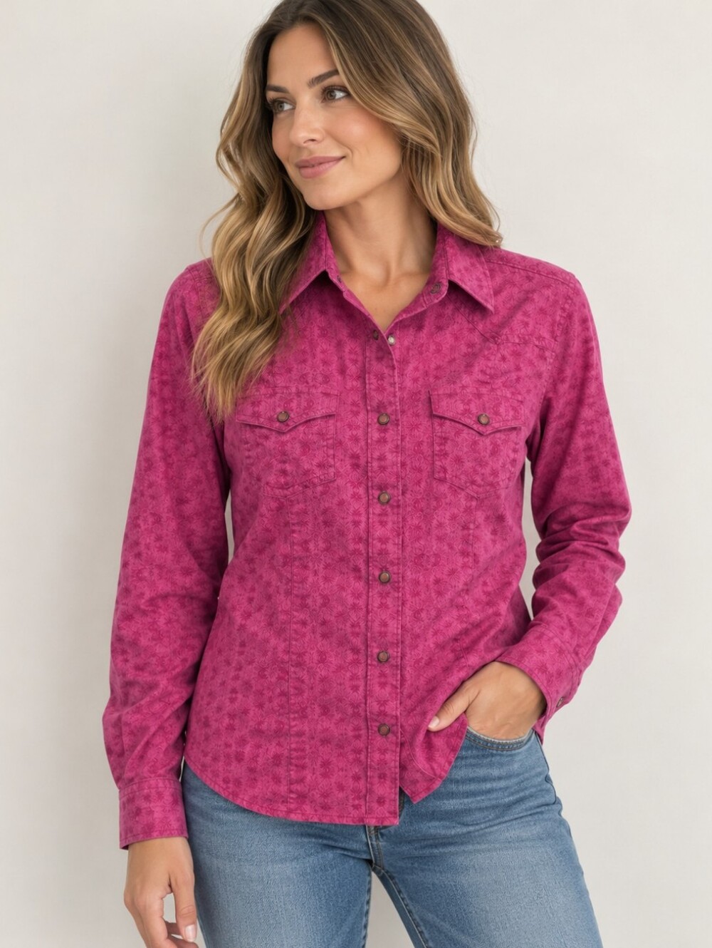 5/$25 Rockies Western Pink Floral Button-Up Shirt | Cowgirl Snap Front Top